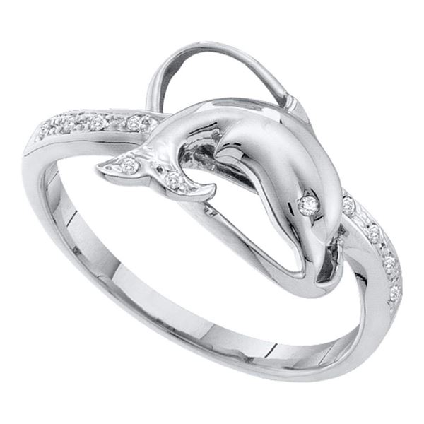 Diamond Dolphin Fish Animal Ring 1/20 Cttw 10kt White Gold