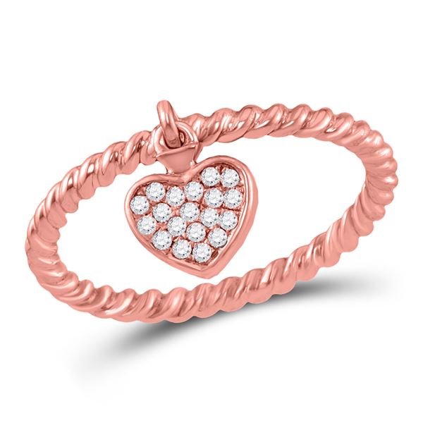 Diamond Heart Dangle Stackable Band Ring 1/10 Cttw 10kt Rose Gold