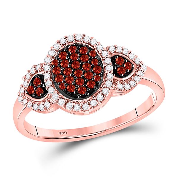 Red Color Enhanced Diamond Oval Cluster Ring 1/3 Cttw 10kt Rose Gold