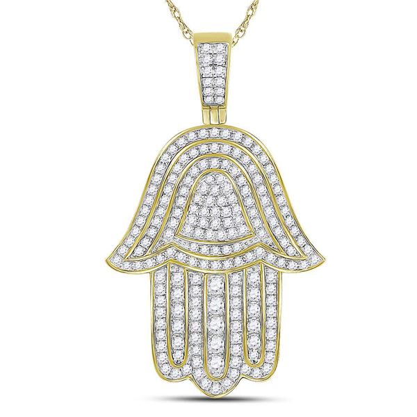 Mens Diamond Hamsa Hand Charm Pendant 1-3/4 Cttw 10kt Yellow Gold