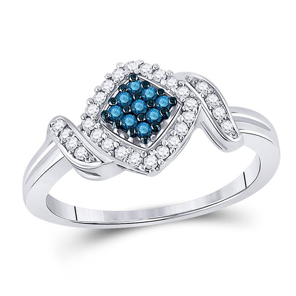 Blue Color Enhanced Diamond Square Ring 1/4 Cttw 10kt White Gold