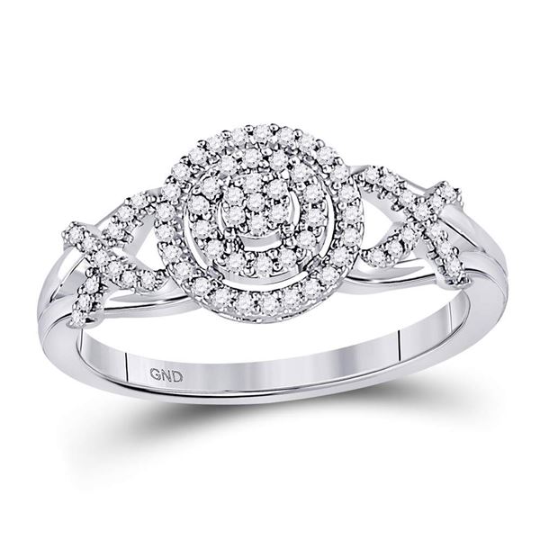 Diamond Cluster Split-shank XO Ring 1/5 Cttw 10kt White Gold