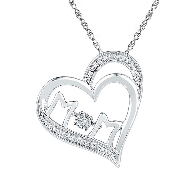 Diamond Heart Mom Mother Pendant 1/20 Cttw Sterling Silver
