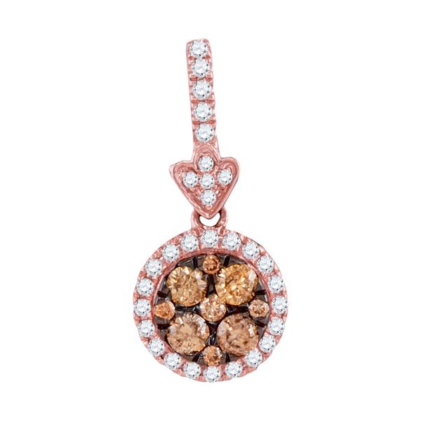 Brown Diamond Circle Frame Cluster Pendant 1/2 Cttw 14kt Rose Gold