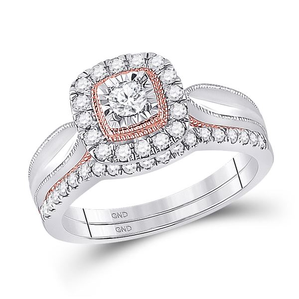 Diamond Bridal Wedding Ring Band Set 1/2 Cttw 10kt Two-tone Gold