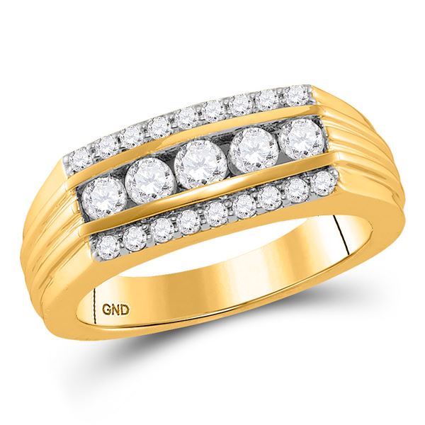 Mens Diamond Wedding Machine-Set Band Ring 1 Cttw 14kt Yellow Gold
