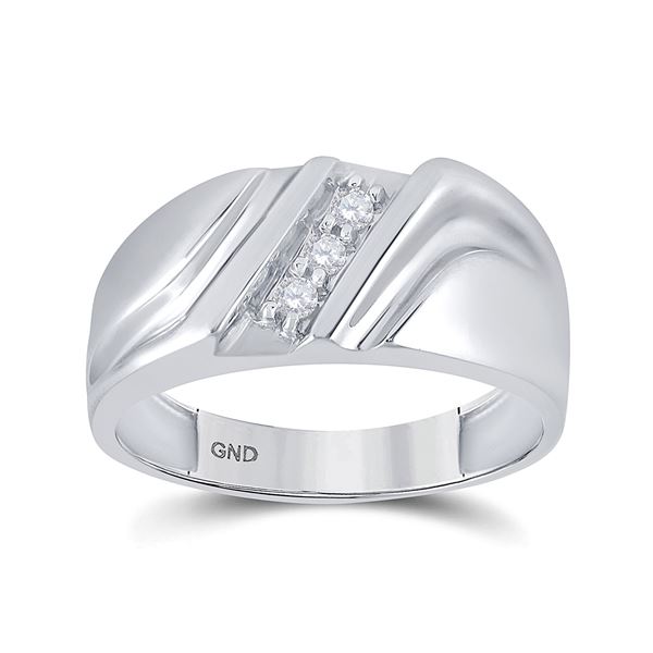 Mens Diamond Wedding Single Row Band Ring 1/10 Cttw 10kt White Gold