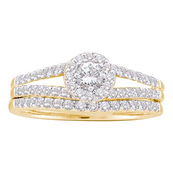 Diamond Split-Shank Bridal Wedding Ring Band Set 5/8 Cttw 14kt Yellow Gold
