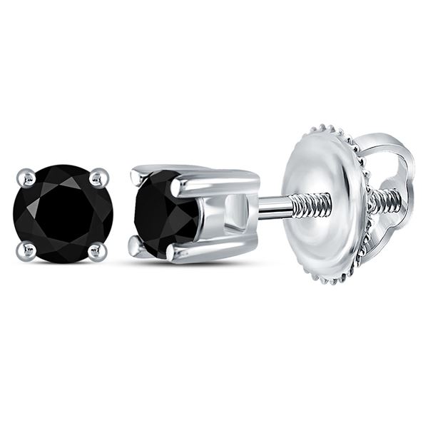 Black Color Enhanced Diamond Solitaire Earrings 1/4 Cttw 10kt White Gold