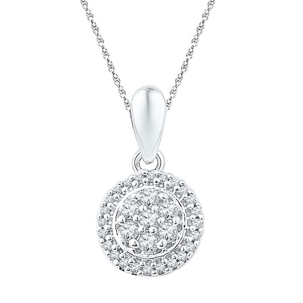 Diamond Halo Flower Cluster Pendant 1/4 Cttw 10kt White Gold