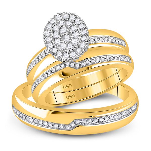 His Hers Diamond Cluster Matching Wedding Set 1/2 Cttw 10kt Yellow Gold
