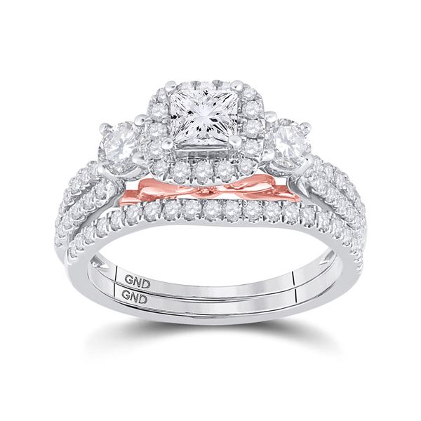 Princess Diamond Bridal Wedding Ring Band Set 1-1/2 Cttw 14kt Two-tone Gold