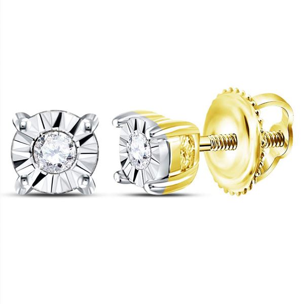 Diamond Solitaire Illusion Earrings 1/20 Cttw 10kt Yellow Gold