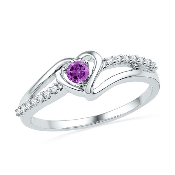 Lab-Created Amethyst Heart Ring 1/5 Cttw 10kt White Gold
