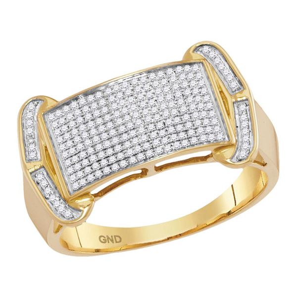 Mens Diamond Rectangle Cluster Ring 1/3 Cttw 10kt Yellow Gold