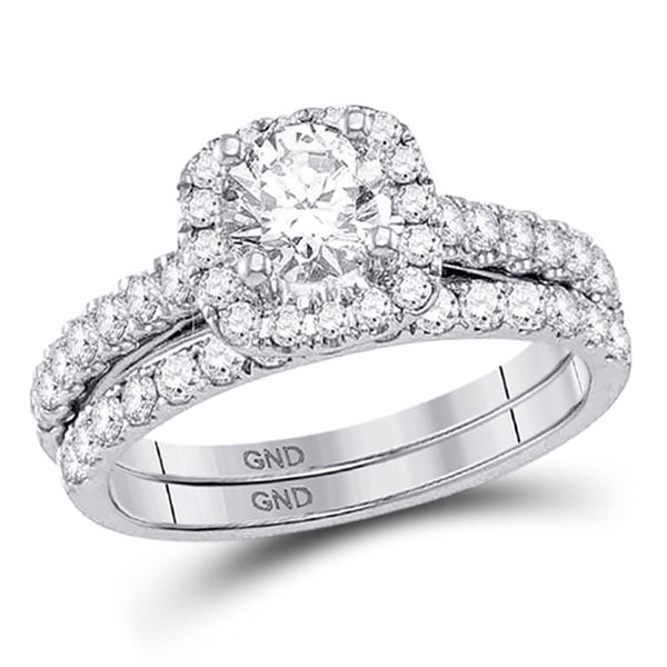 Diamond Bridal Wedding Ring Band Set 1-1/2 Cttw 14kt White Gold