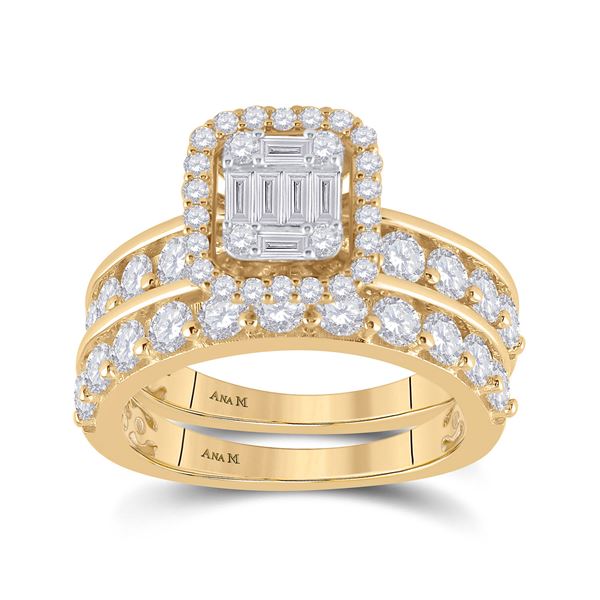 Baguette Diamond Bridal Wedding Ring Band Set 2-1/5 Cttw 14kt Yellow Gold