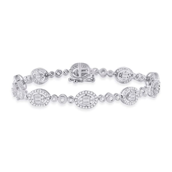 Baguette Diamond Oval Link Bracelet 2 Cttw 14kt White Gold