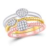 Image 1 : Diamond Trio Stackable Band Ring Set 1/5 Cttw 10kt Tri-Tone Gold