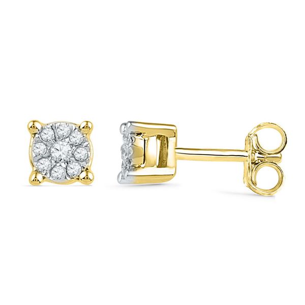 Diamond Cluster Earrings 1/10 Cttw 10kt Yellow Gold