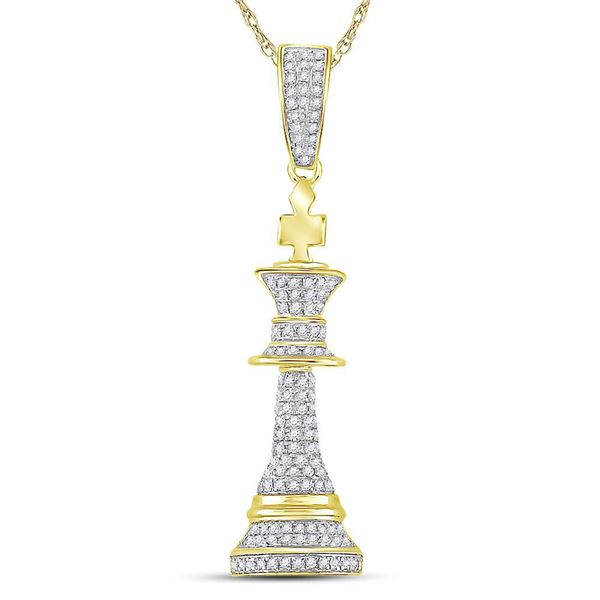 Mens Diamond King Chess Piece Charm Pendant 3/8 Cttw 10kt Yellow Gold