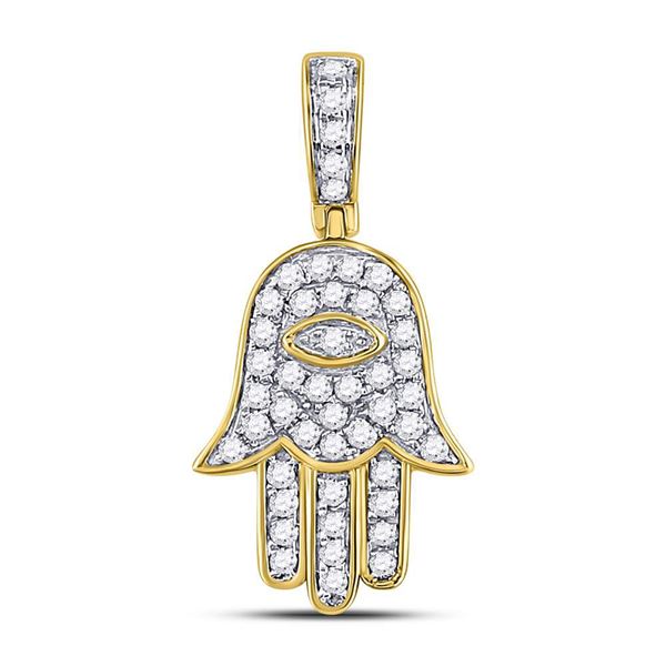 Mens Diamond Hamsa Eye Fatima Charm Pendant 1/4 Cttw 10kt Yellow Gold