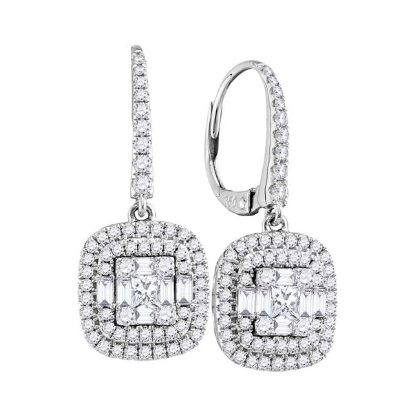 Baguette Diamond Square Dangle Earrings 1 Cttw 18kt White Gold