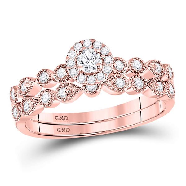 Diamond Stackable Bridal Wedding Ring Band Set 1/3 Cttw 10kt Rose Gold