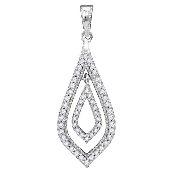 Diamond Oblong Nested Oval Frame Pendant 1/4 Cttw 10kt White Gold