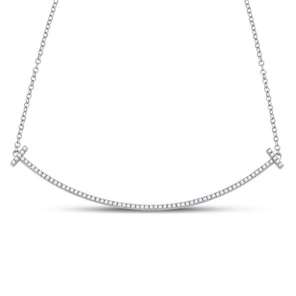 Diamond Curved Bar Necklace 1/3 Cttw 10kt White Gold