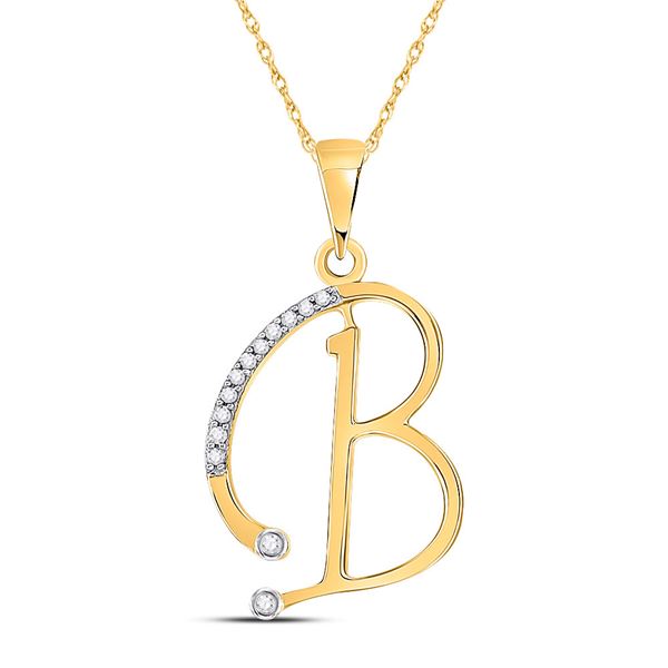 Diamond B Initial Letter Pendant 1/12 Cttw 10kt Yellow Gold