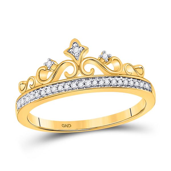 Diamond Crown Tiara Band Ring 1/10 Cttw 10kt Yellow Gold