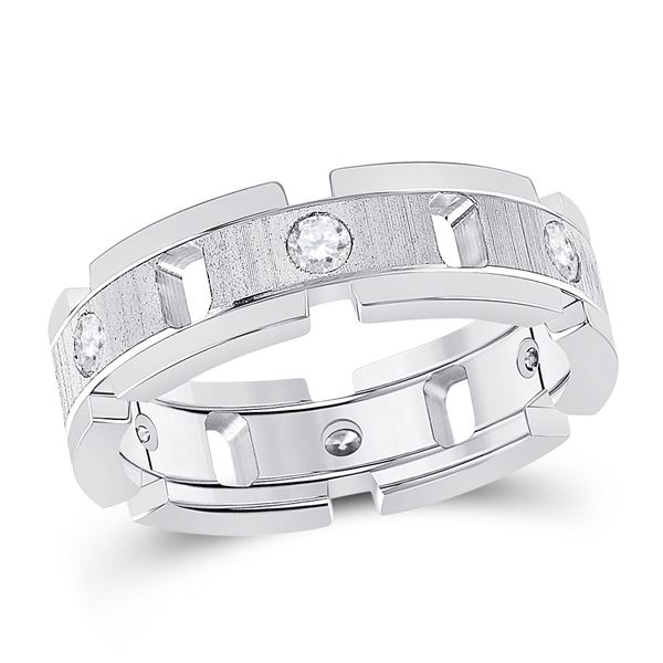 Mens Diamond Wedding Link Band Ring 1/2 Cttw 14kt White Gold