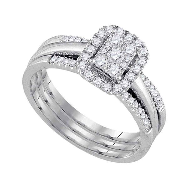 Diamond Cluster Bridal Wedding Ring Band Set 1/2 Cttw 10kt White Gold