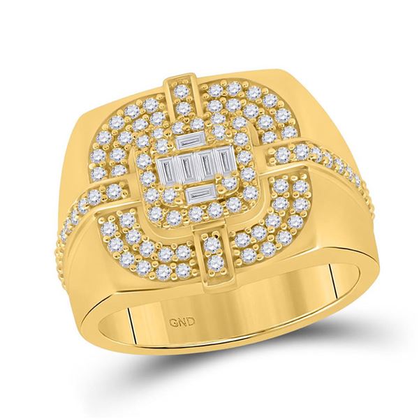 Mens Diamond Square Cluster Ring 1 Cttw 14kt Yellow Gold