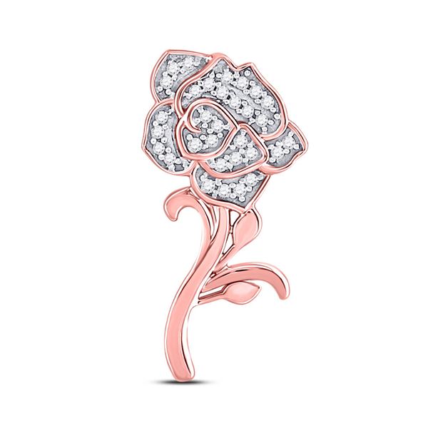 Diamond Rose Flower Pendant 1/10 Cttw 10kt Rose Gold