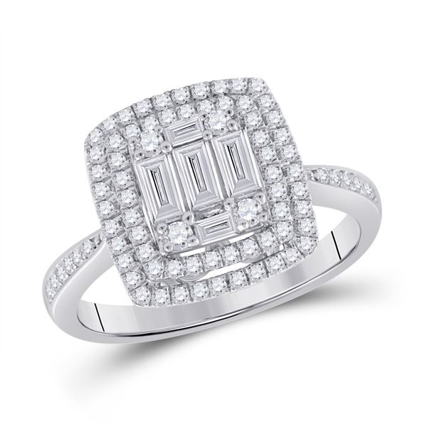 Baguette Diamond Square Ring 7/8 Cttw 14kt White Gold