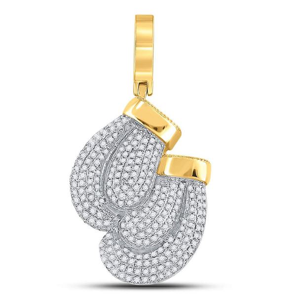 Mens Diamond Boxing Gloves Charm Pendant 7/8 Cttw 10kt Yellow Gold