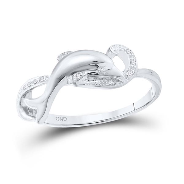 Diamond Dolphin Ring 1/20 Cttw 10kt White Gold