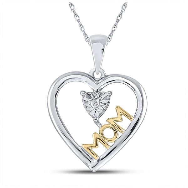 Diamond Heart Mom Mother Pendant .02 Cttw Sterling Silver