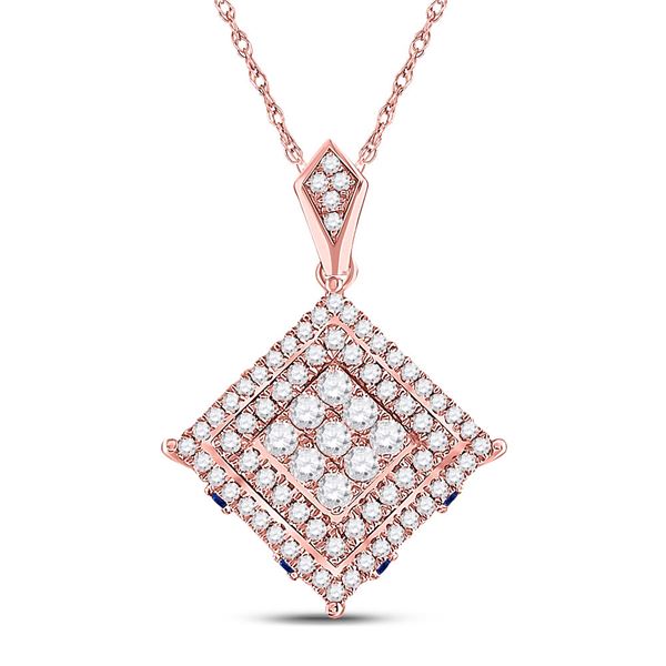 Diamond Blue Sapphire Square Pendant 7/8 Cttw 14kt Rose Gold