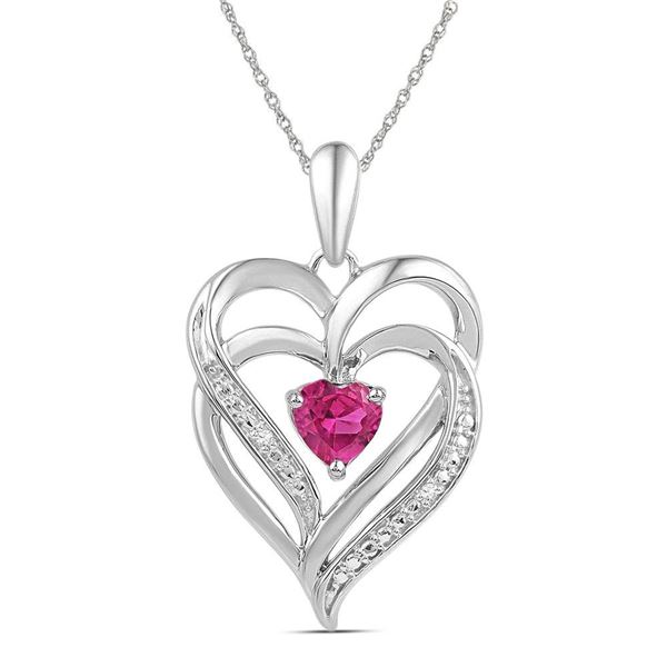 Lab-Created Pink Sapphire Double Heart Pendant 3/4 Cttw Sterling Silver