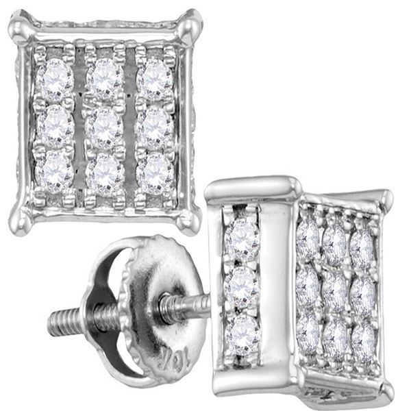 Diamond Square Cluster Stud Earrings 1/2 Cttw 10kt White Gold