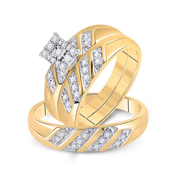 His Hers Diamond Solitaire Matching Wedding Set 1/3 Cttw 10kt Yellow Gold