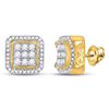 Image 1 : Mens Diamond Square Cluster Earrings 7/8 Cttw 10kt Yellow Gold