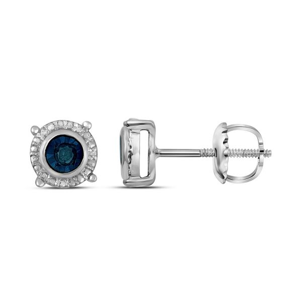 Blue Color Enhanced Diamond Stud Earrings 1/10 Cttw Sterling Silver