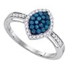 Image 1 : Blue Color Enhanced Diamond Oval Frame Cluster Ring 1/3 Cttw 10kt White Gold