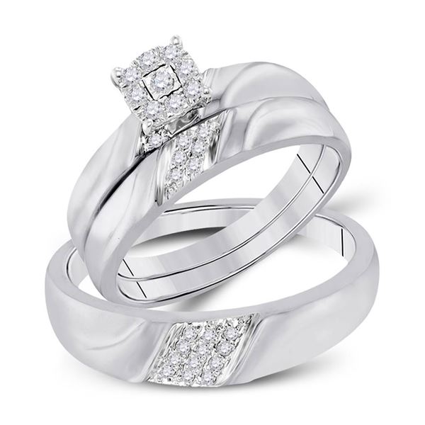 His Hers Diamond Cluster Matching Wedding Set 1/5 Cttw 10kt White Gold