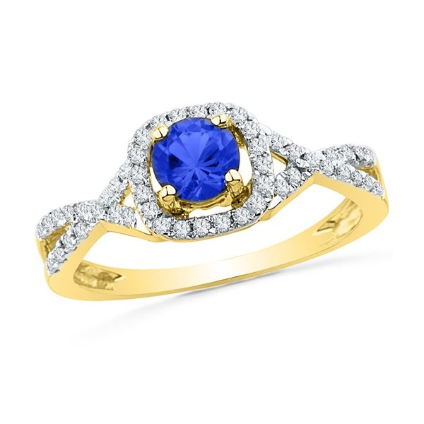 Lab-Created Blue Sapphire Solitaire Diamond Ring 1/5 Cttw 10kt Yellow Gold