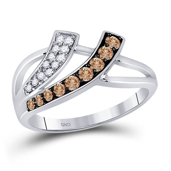 Brown Diamond Band Ring 1/3 Cttw 10kt White Gold